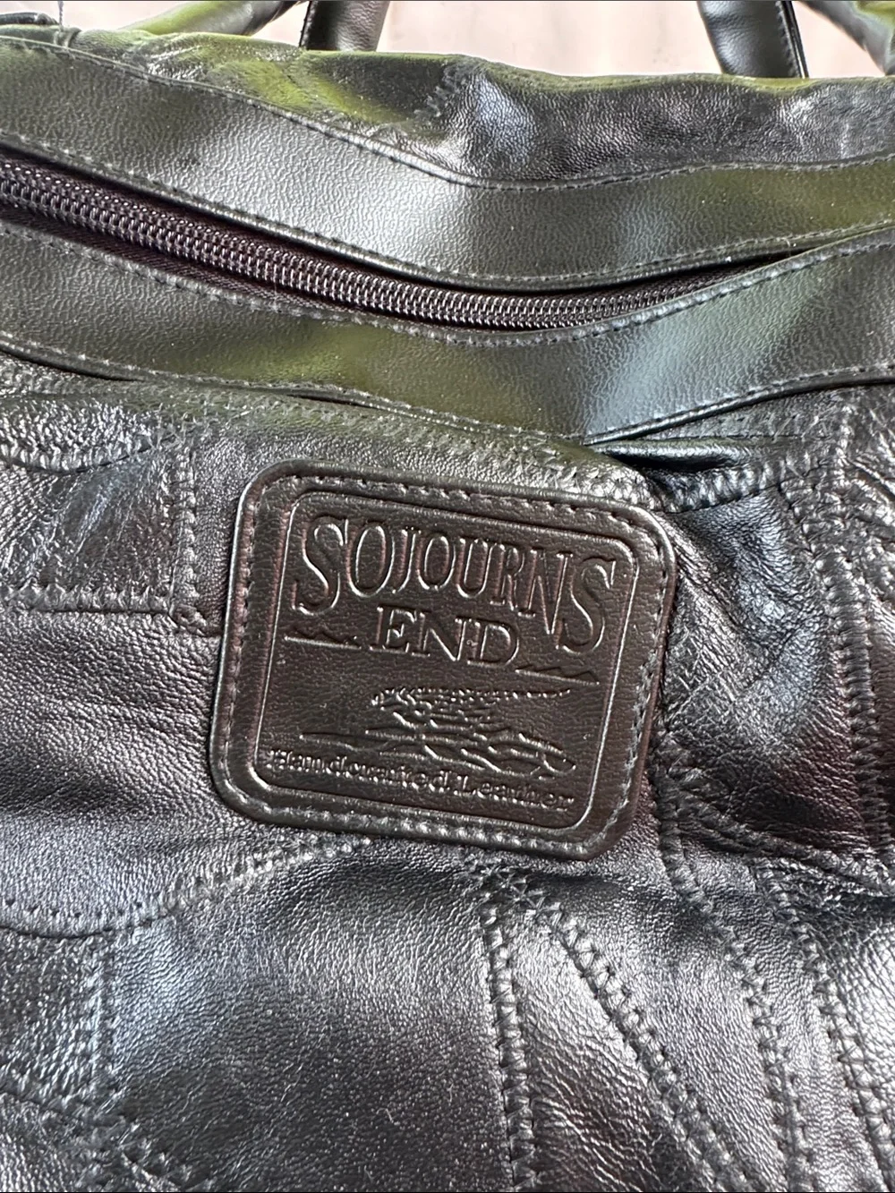 Men's Black Leather Patch Duffel Bag